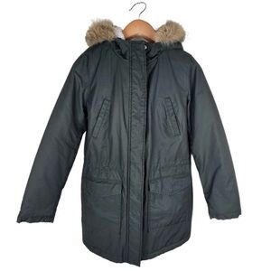 Levi's Women's Size Large Army Green Lined Parka Coat With Faux-Fur Trim Hood